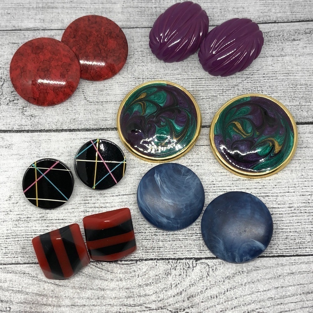 Bundle lot 6 vintage/retro fun statement earrings 80's 90's colorful.